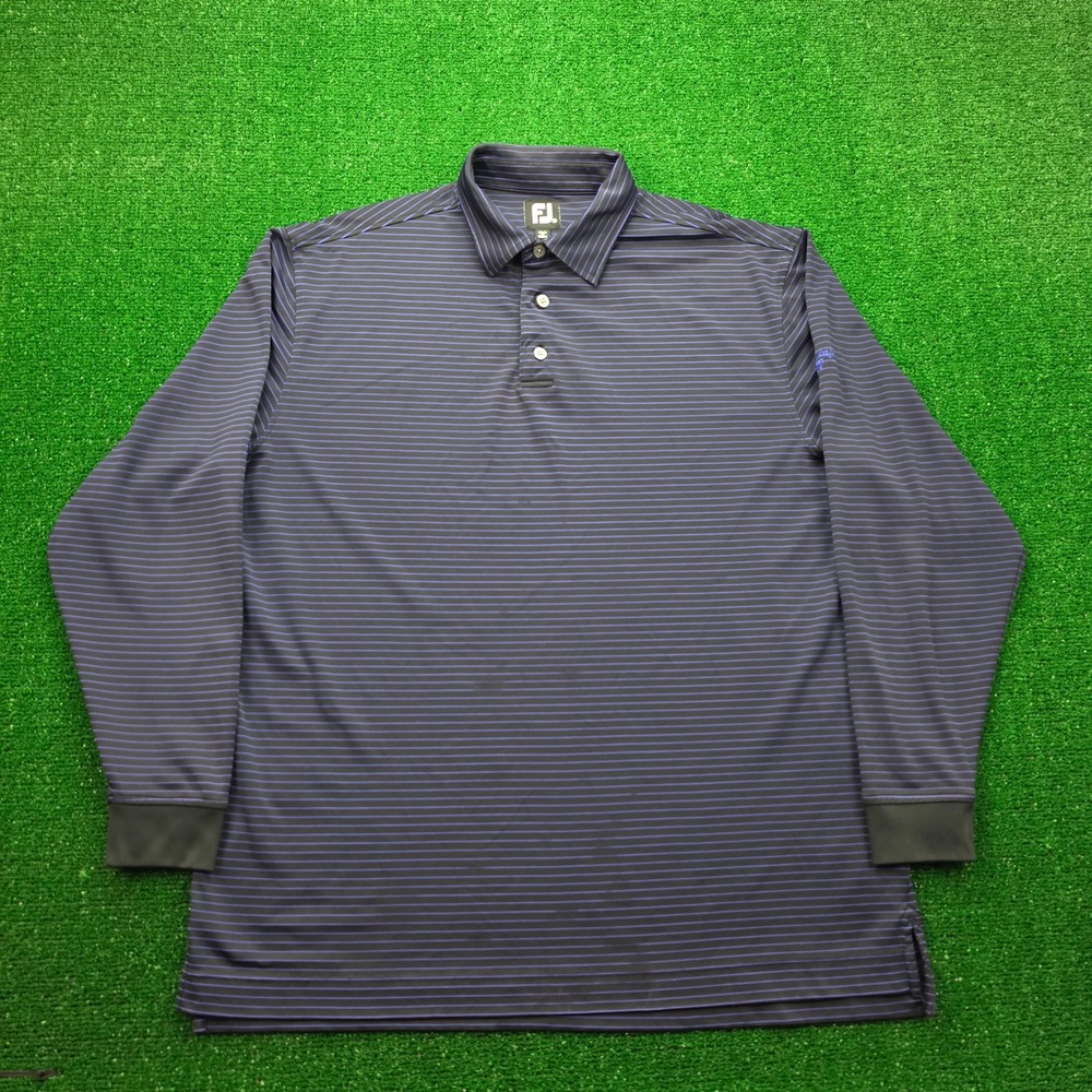 Footjoy Golf Performance Polo Shirt Mens XL Striped Long Sleeve Stonewall Logo